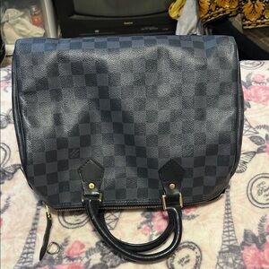 Elegant Checkered Black Satchel